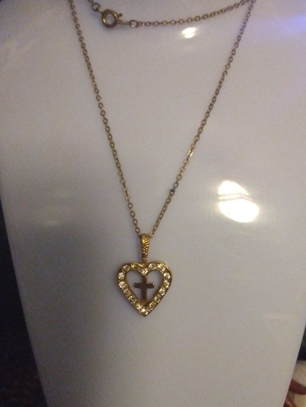 Gold Heart Pendant Necklace with Cross Accent - Women Jewelry Vintage